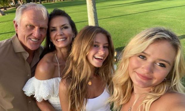 Kirsten Kutner with her husband Greg Norman and daughters Kaya Kutner and Kelly Kutner.